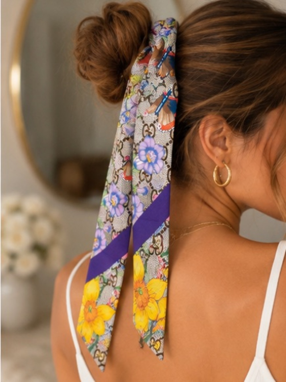 GG Floral Garden Twilly Scarf – Designer Inspired - Picture 2 of 4